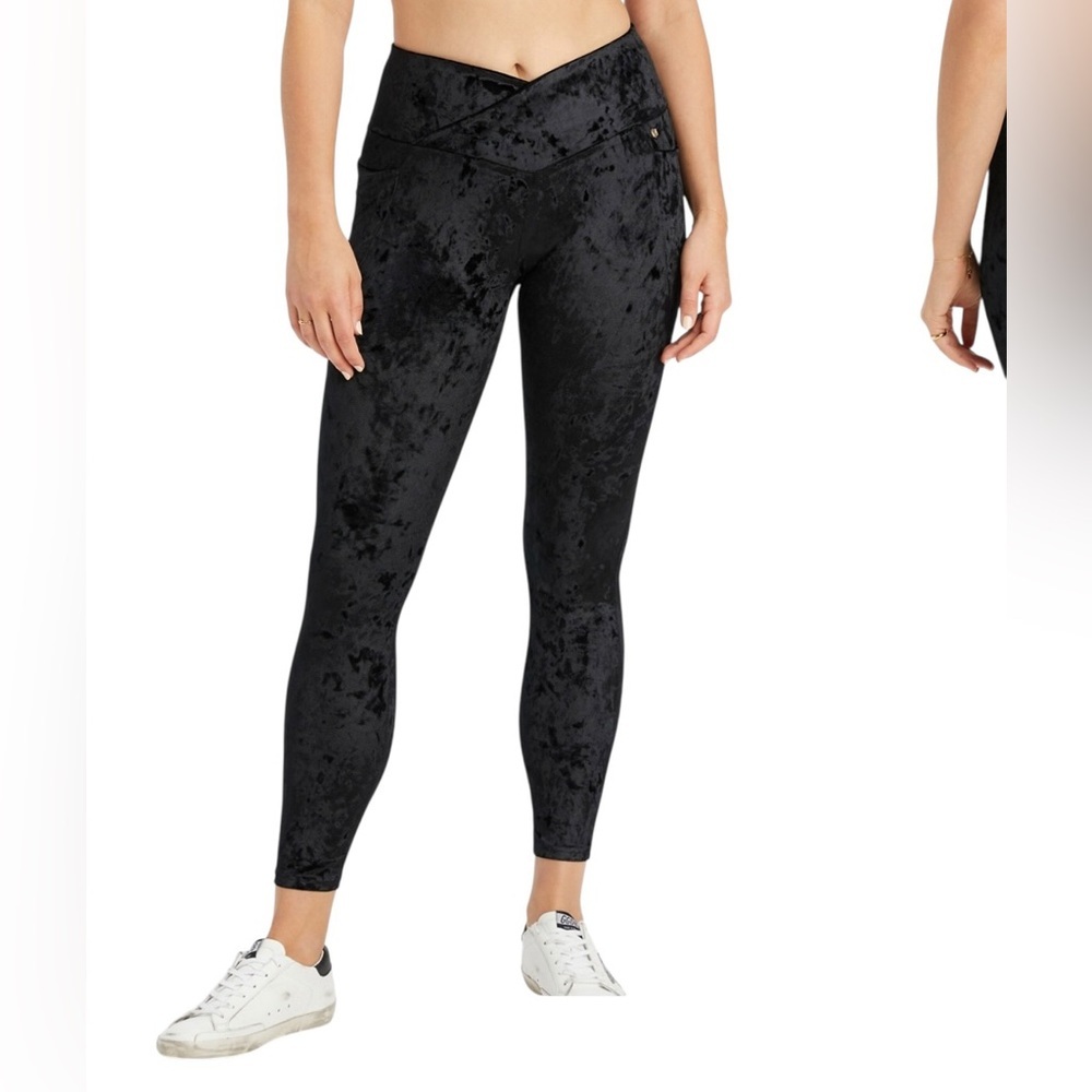 Fabletics Crushed Velour Crossover High-Waist Leggings in Black
